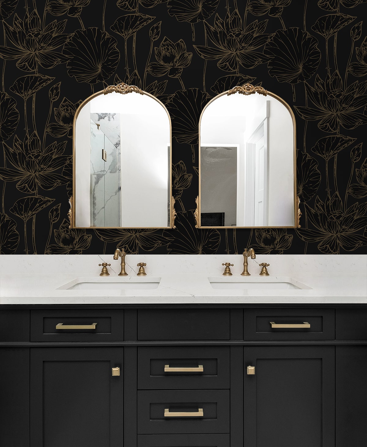 NextWall  Lotus Garden Floral Floral Contemporary Black   - NW59710