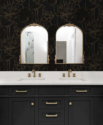 NextWall  Lotus Garden Floral Floral Contemporary Black   - NW59710