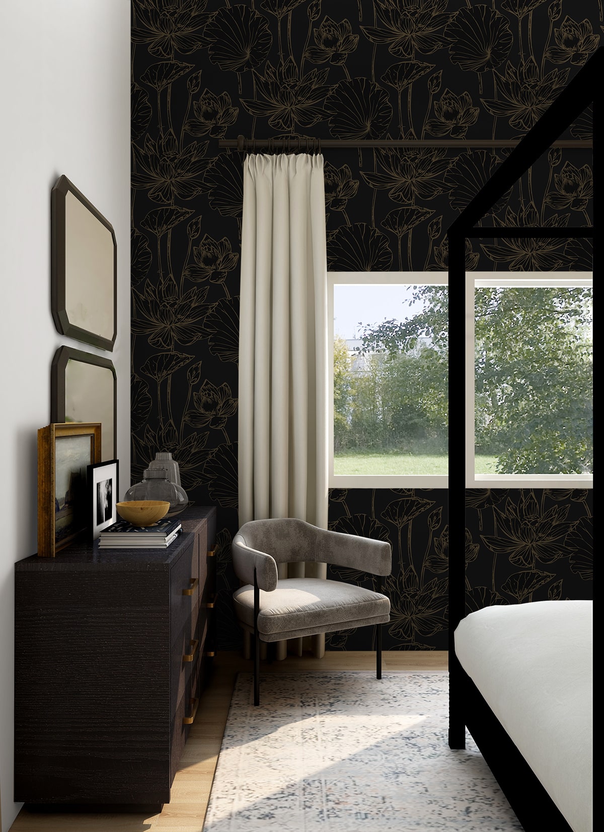 NextWall  Lotus Garden Floral Floral Contemporary Black   - NW59710