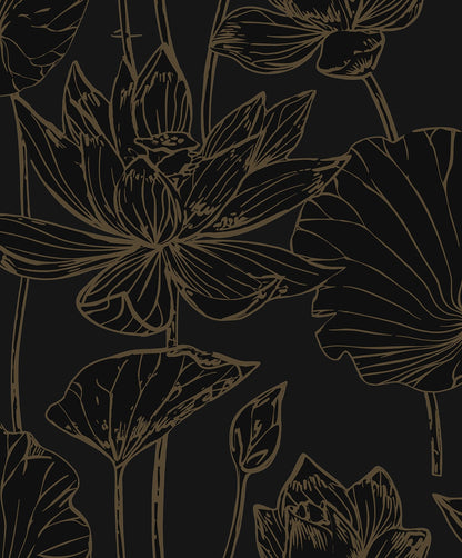 NextWall  Lotus Garden Floral Floral Contemporary Black   - NW59710