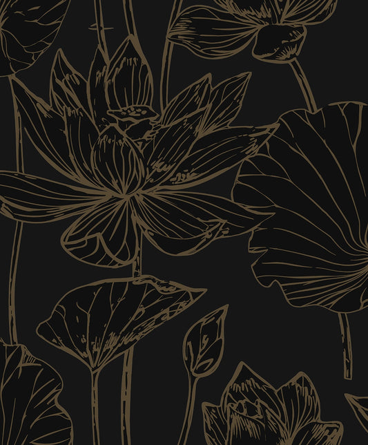 NextWall  Lotus Garden Floral Floral Contemporary Black   - NW59710