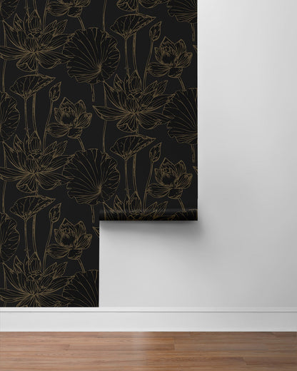 NextWall  Lotus Garden Floral Floral Contemporary Black   - NW59710