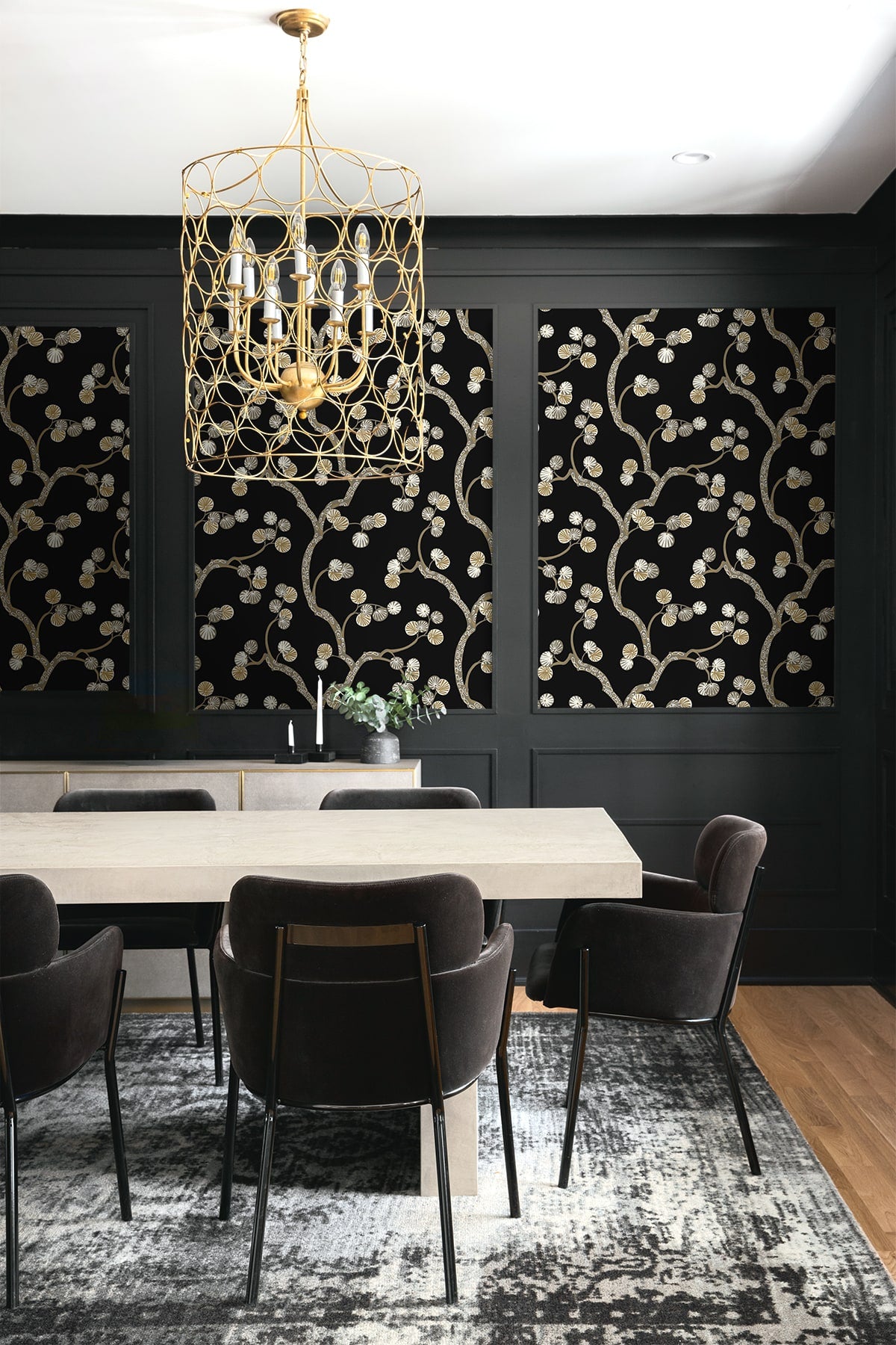 NextWall  Woodland Whimsy Floral Contemporary Black   - NW59810