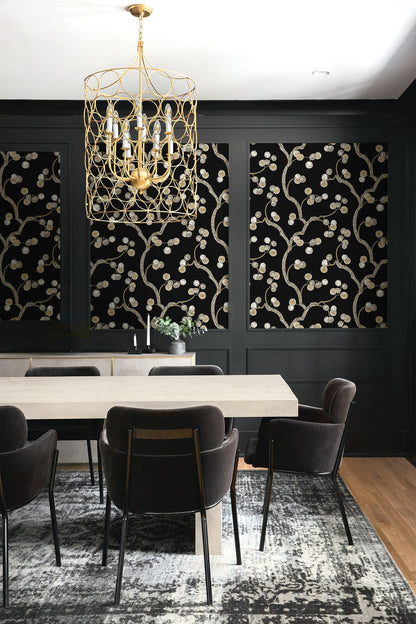 NextWall  Woodland Whimsy Floral Contemporary Black   - NW59810