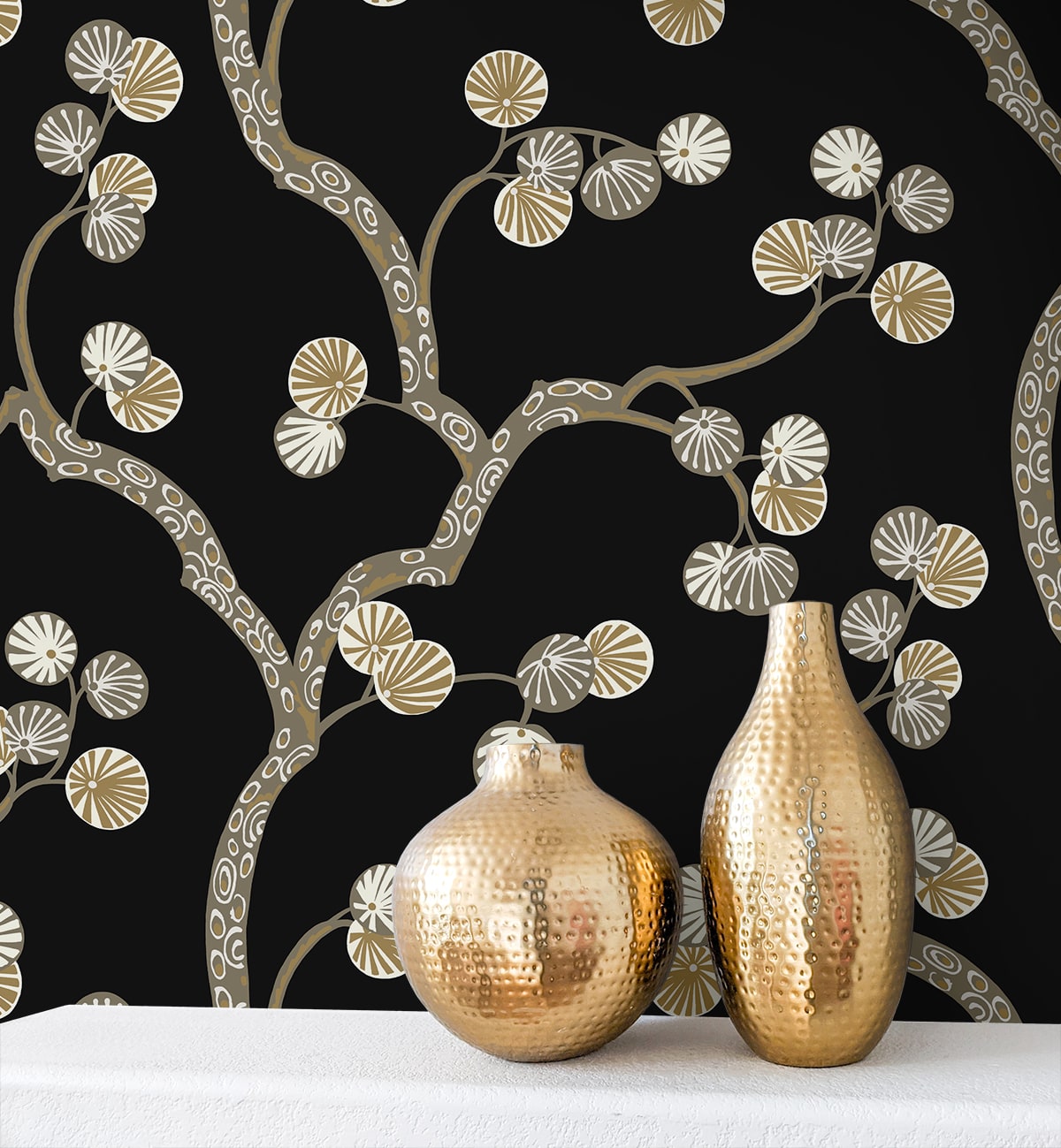 NextWall  Woodland Whimsy Floral Contemporary Black   - NW59810