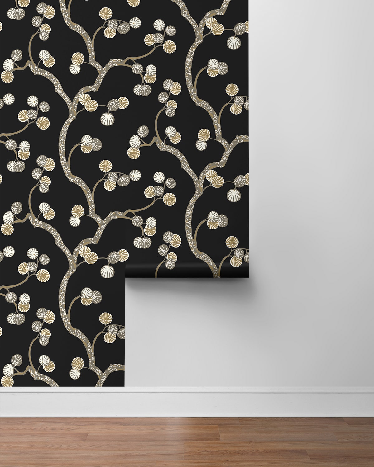 NextWall  Woodland Whimsy Floral Contemporary Black   - NW59810