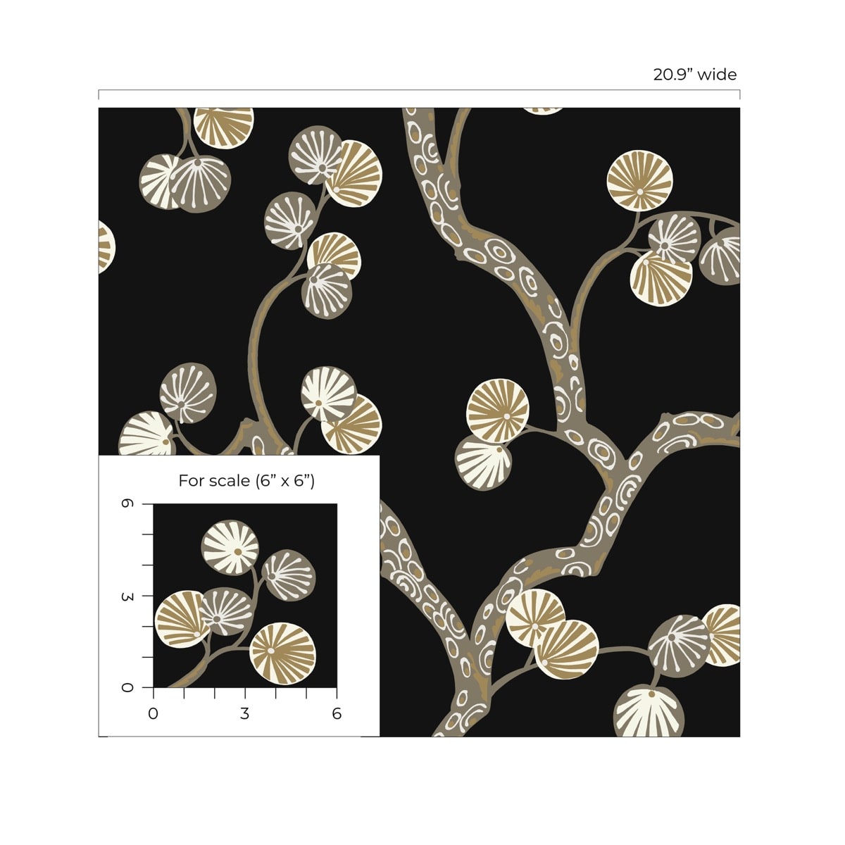 NextWall  Woodland Whimsy Floral Contemporary Black   - NW59810