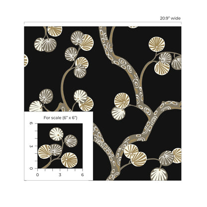 NextWall  Woodland Whimsy Floral Contemporary Black   - NW59810