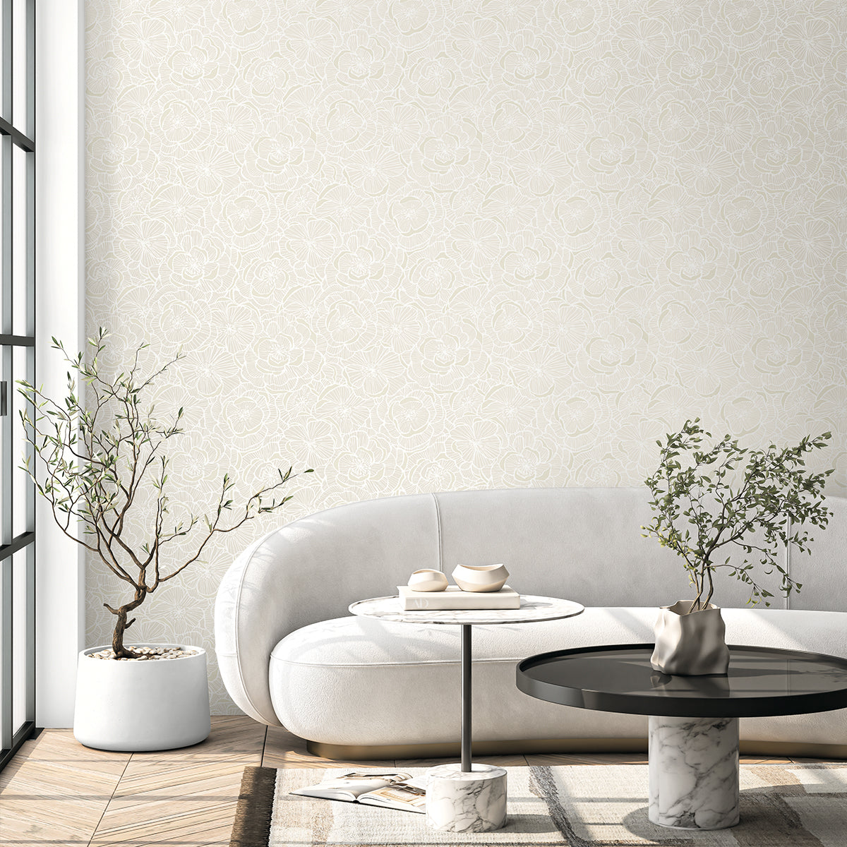 NextWall  Camellia Floral Floral Contemporary Off-White   - NW60000