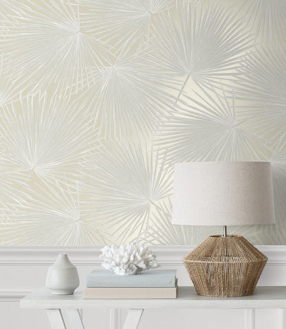 NextWall  Palmate Leaf Frond Botanical Coastal Off-White   - NW60100