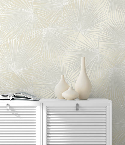 NextWall  Palmate Leaf Frond Botanical Coastal Off-White   - NW60100