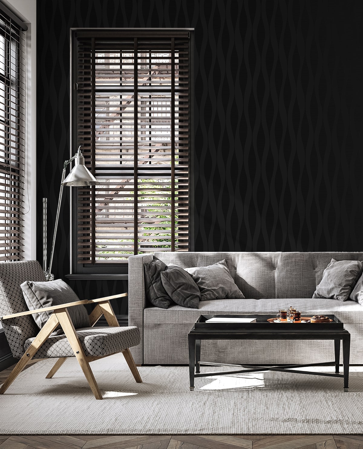 NextWall  Ikat Ellipse Geometric Contemporary Black   - NW60200