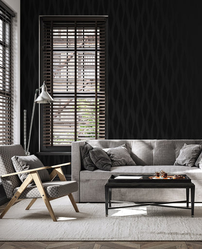 NextWall  Ikat Ellipse Geometric Contemporary Black   - NW60200