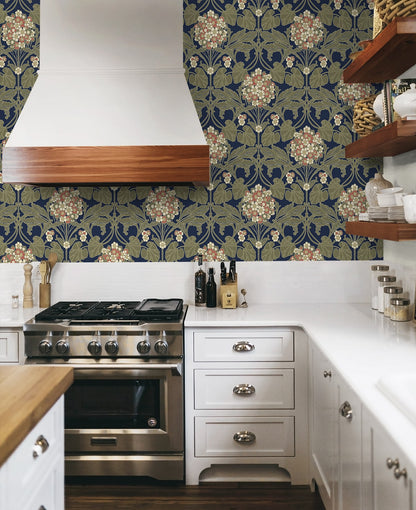 NextWall  Hydrangea Floral Floral Vintage Blue   - NW60402