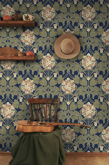 NextWall  Hydrangea Floral Floral Vintage Blue   - NW60402