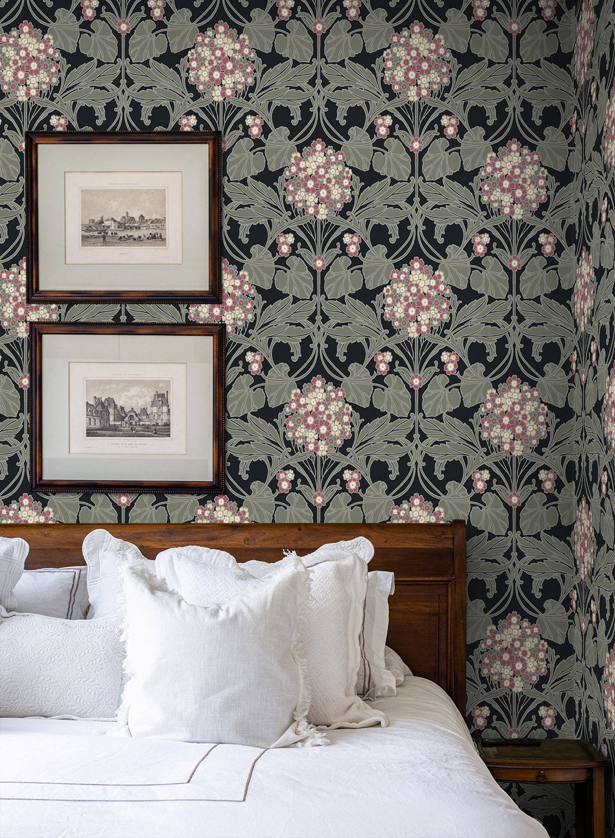 NextWall  Hydrangea Floral Floral Vintage Black   - NW60410