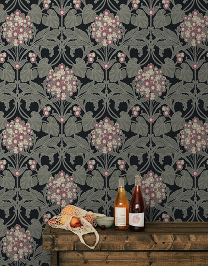 NextWall  Hydrangea Floral Floral Vintage Black   - NW60410