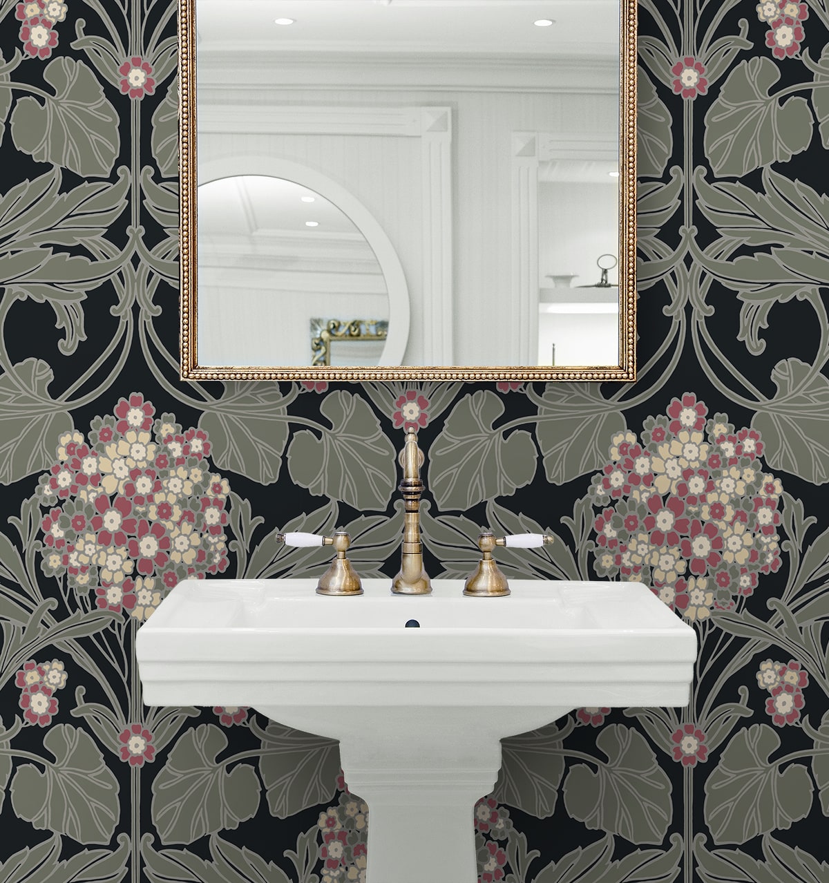 NextWall  Hydrangea Floral Floral Vintage Black   - NW60410