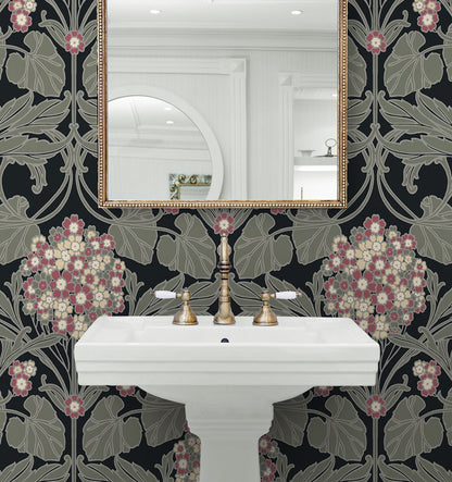 NextWall  Hydrangea Floral Floral Vintage Black   - NW60410