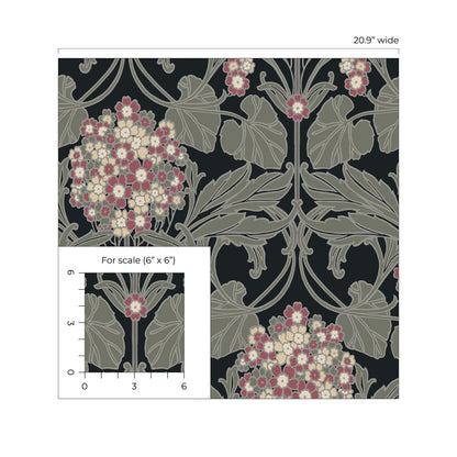 NextWall  Hydrangea Floral Floral Vintage Black   - NW60410