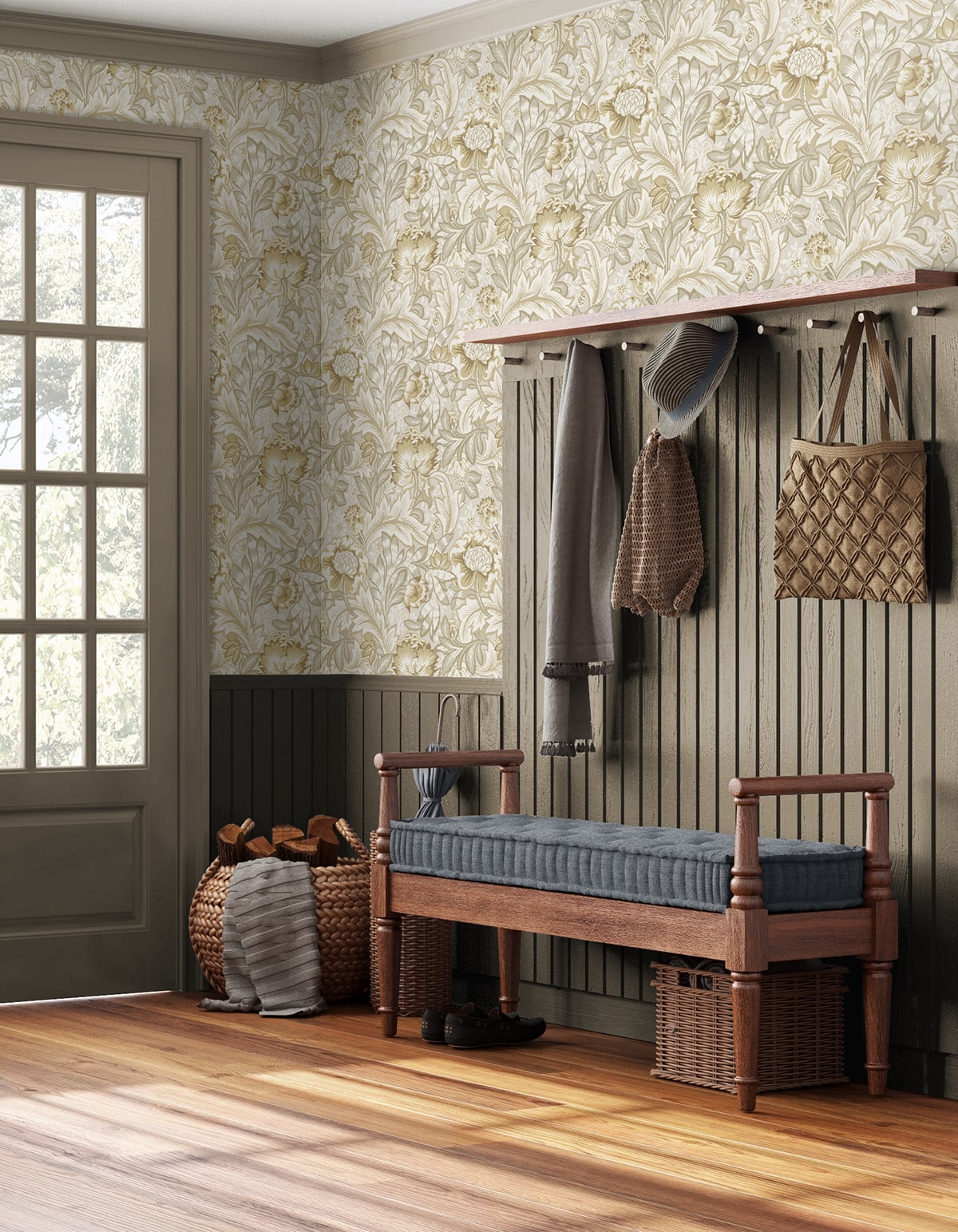 NextWall  Acanthus Garden Floral Floral Vintage Beige   - NW60507