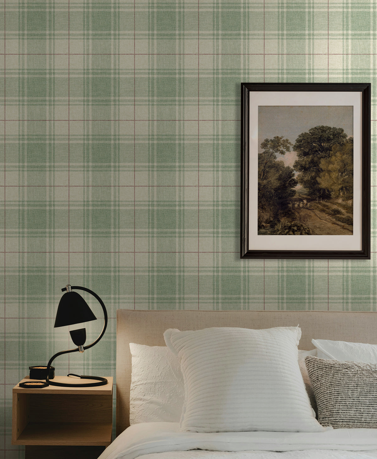 NextWall  Linen Cut Plaid Plaid Traditional Green   - NW60804