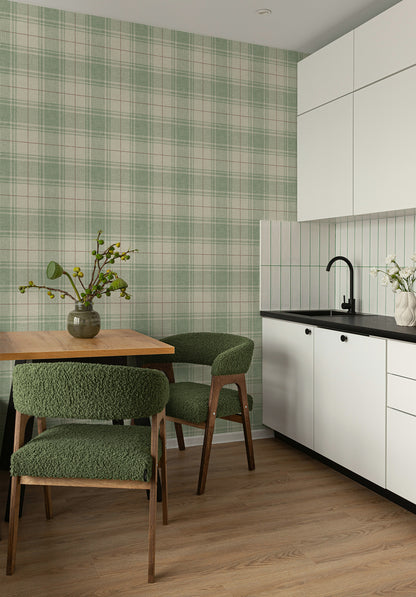 NextWall  Linen Cut Plaid Plaid Traditional Green   - NW60804