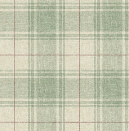 NextWall  Linen Cut Plaid Plaid Traditional Green   - NW60804