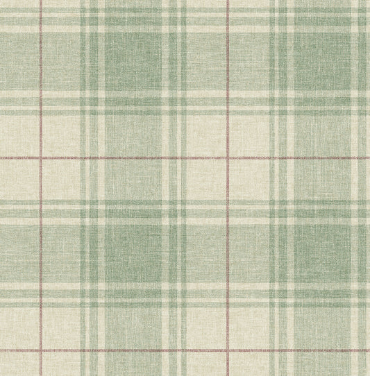 NextWall  Linen Cut Plaid Plaid Traditional Green   - NW60804