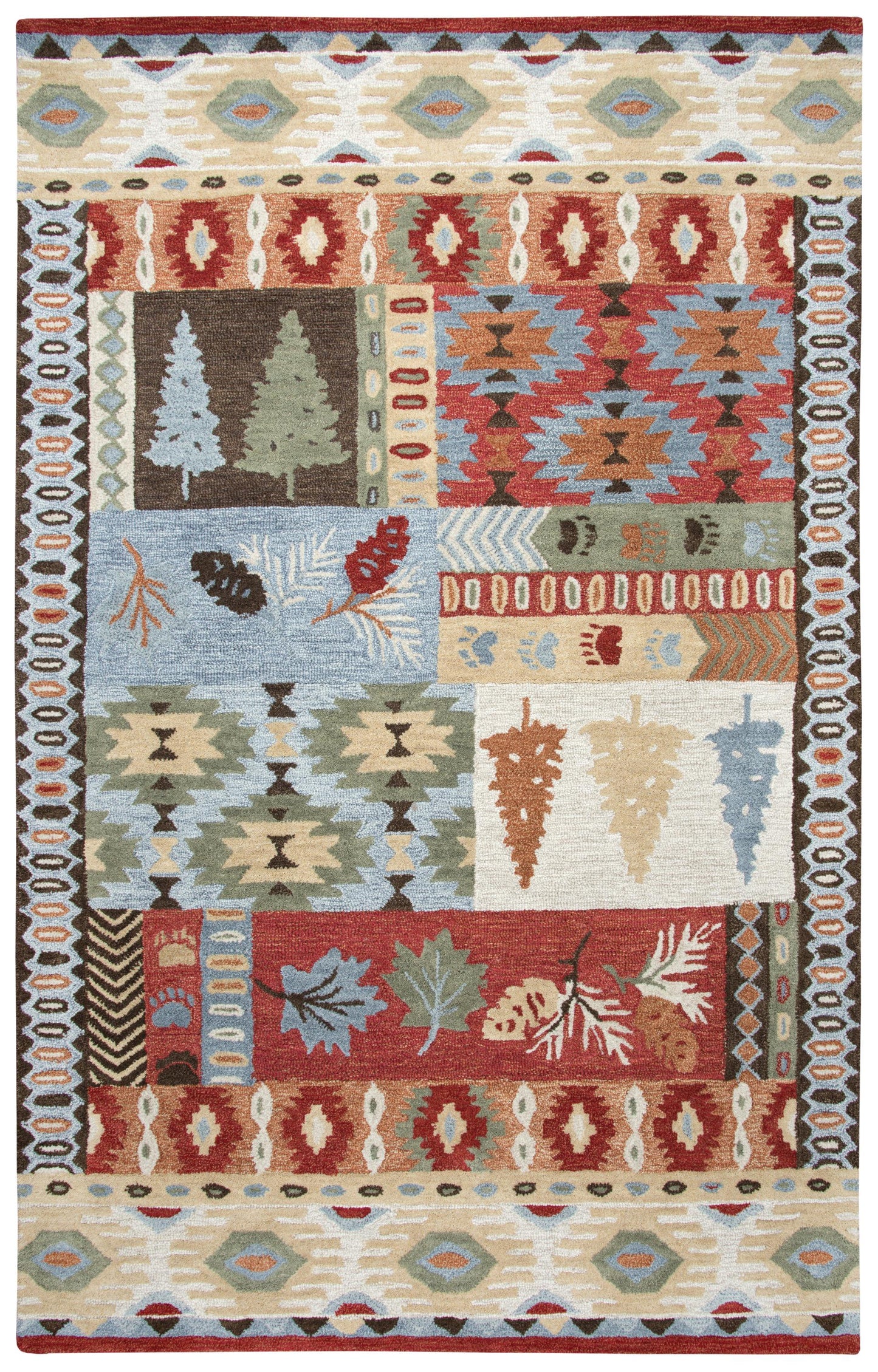 Area rug with rustic lodge motif, 8' x 10'.
