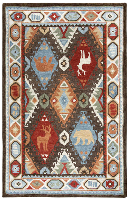 Rectangular rug with a rustic lodge style, 5' x 8'.