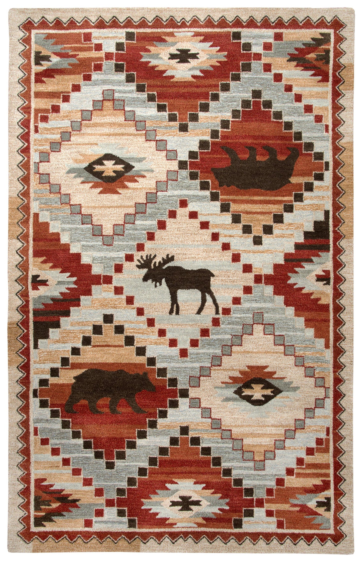 Rug, rustic lodge style, 8' x 10'.
