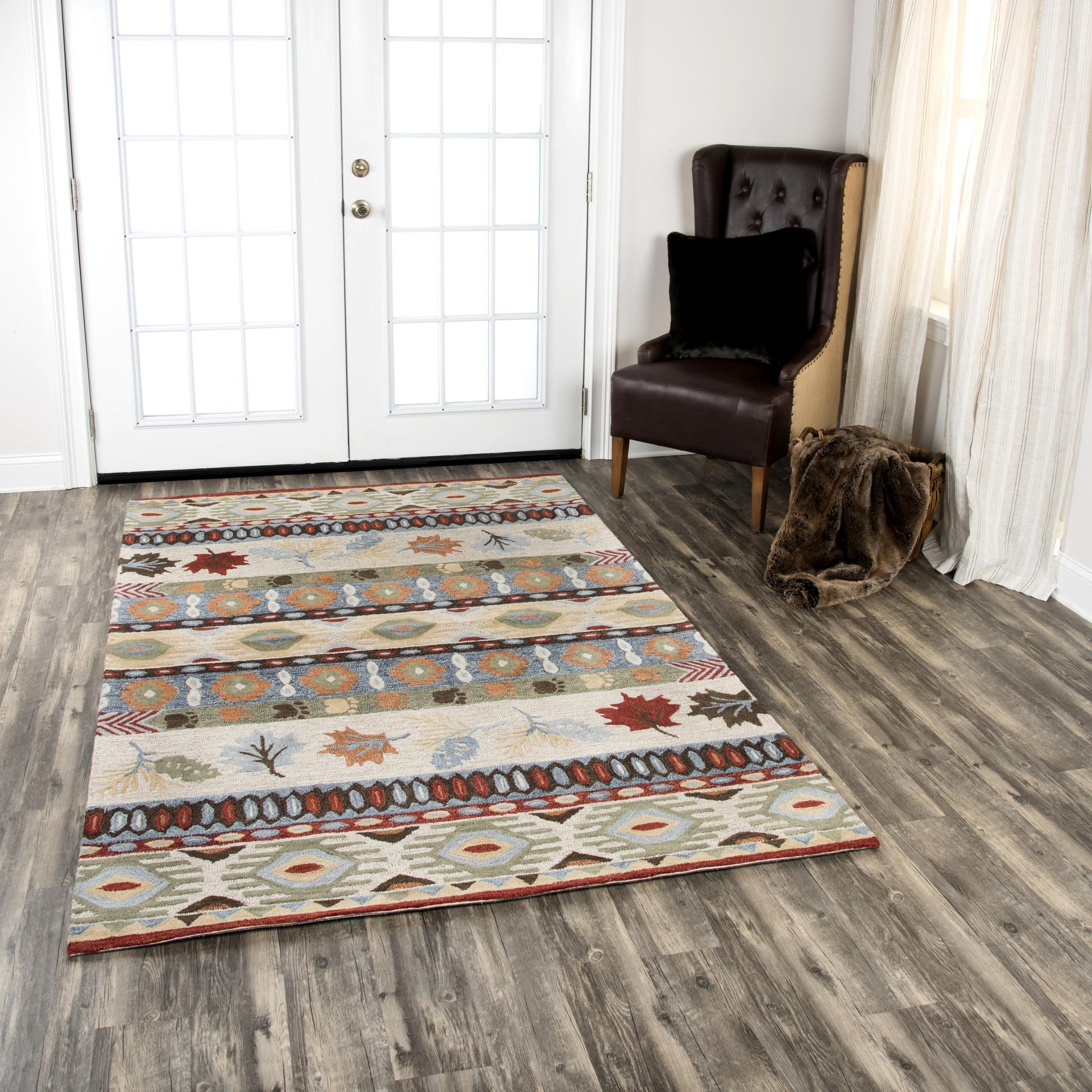 Rug, rustic lodge style, 8' x 10'.