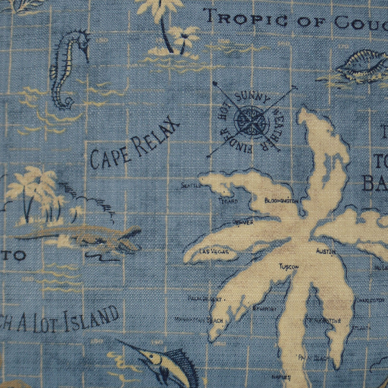 D.V. KAP HOME   22" x 22" Outdoor Island Song Pillow - Ocean Vintage Map    - OD-175-O-2222