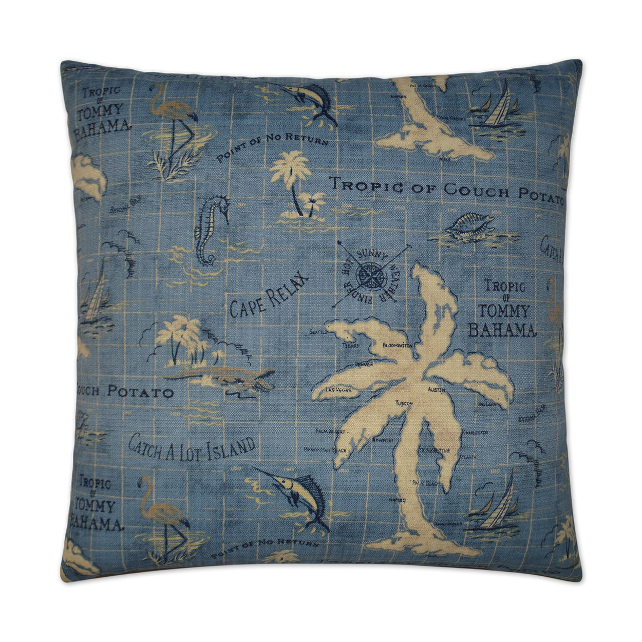 D.V. KAP HOME   22" x 22" Outdoor Island Song Pillow - Ocean Vintage Map    - OD-175-O-2222