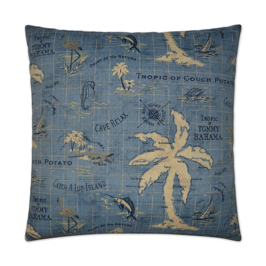 D.V. KAP HOME   22" x 22" Outdoor Island Song Pillow - Ocean Vintage Map    - OD-175-O-2222