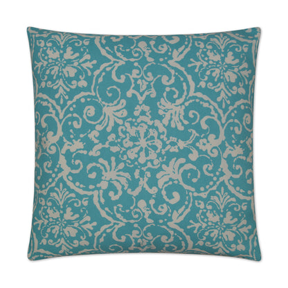 D.V. KAP HOME   22" x 22" Outdoor Print Affair Pillow - Turquoise Damask    - OD-186-T-2222