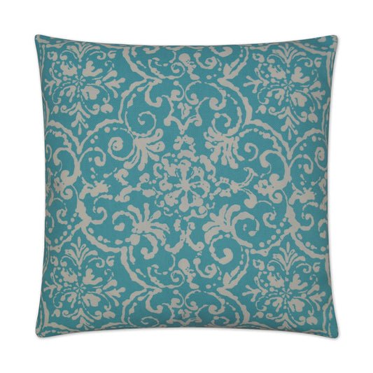 D.V. KAP HOME   22" x 22" Outdoor Print Affair Pillow - Turquoise Damask    - OD-186-T-2222