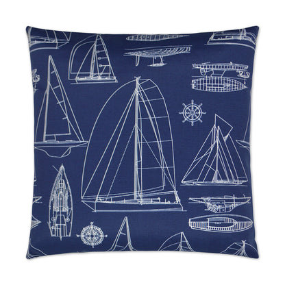 D.V. KAP HOME   22" x 22" Outdoor Sailing Pillow - Navy Ship Outline    - OD-217-N-2222