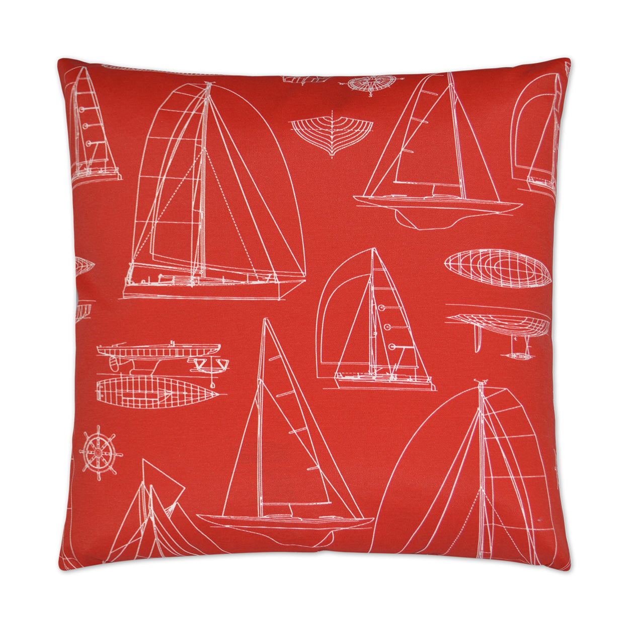 D.V. KAP HOME   22" x 22" Outdoor Sailing Pillow - Red Ship Outline    - OD-217-R-2222
