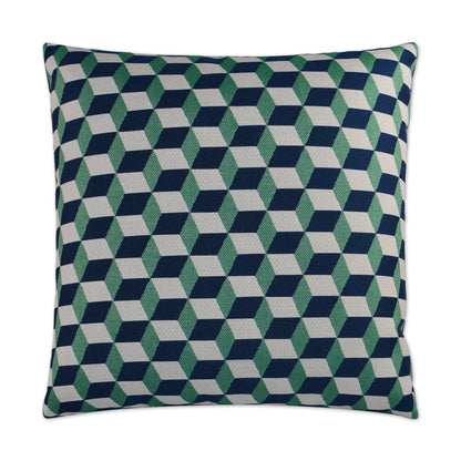 D.V. KAP HOME   22" x 22" Outdoor Puzzle Pillow - Emerald Modern Geometric Cube    - OD-249-E-2222