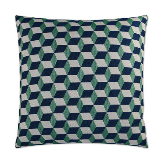 D.V. KAP HOME   22" x 22" Outdoor Puzzle Pillow - Emerald Modern Geometric Cube    - OD-249-E-2222