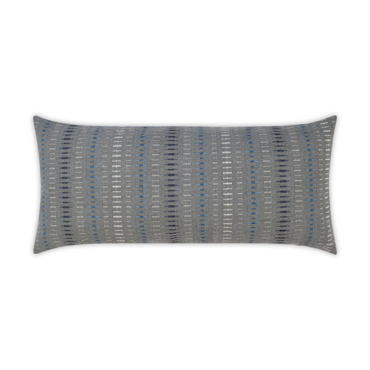 Rectangular outdoor lumbar pillow with Bluestone Stripe in gray-blue woven fabric, 12" x 24