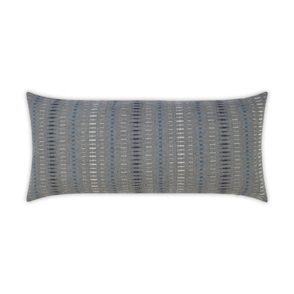Rectangular outdoor lumbar pillow with Bluestone Stripe in gray-blue woven fabric, 12" x 24