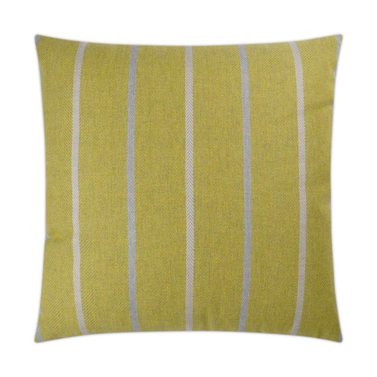 Yellow square outdoor pillow with saffron stripes; 22 x 22 inches.