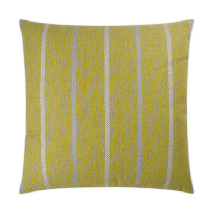 Yellow square outdoor pillow with saffron stripes; 22 x 22 inches.