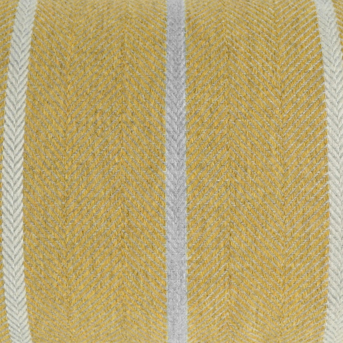 Golden-yellow herringbone fabric with saffron stripes and a textured weave, for an outdoor lumbar pillow.
