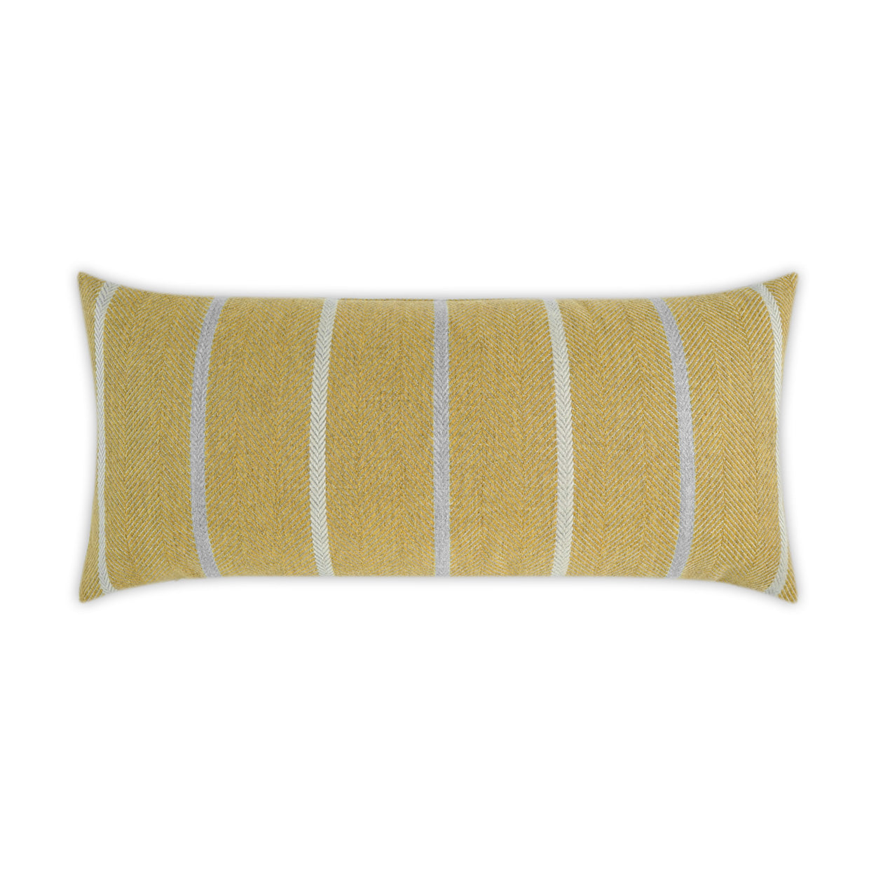 Outdoor 12" x 24" lumbar pillow with saffron stripes in woven fabric.