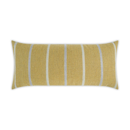 Outdoor 12" x 24" lumbar pillow with saffron stripes in woven fabric.