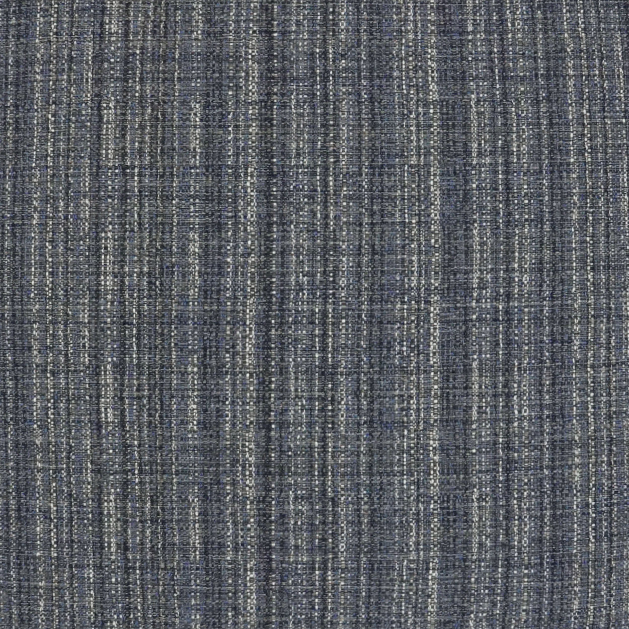 Navy blue-gray woven outdoor lumbar pillow with subtle vertical pinstripes and a textured fabric.